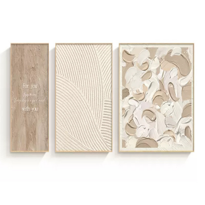 365Lifestyle 111 3종 세트 구성 심플 크림 색상 추상화 특대형 그림 액자 30X60 40X60 60X60 골드프레임 포함, 크림색상