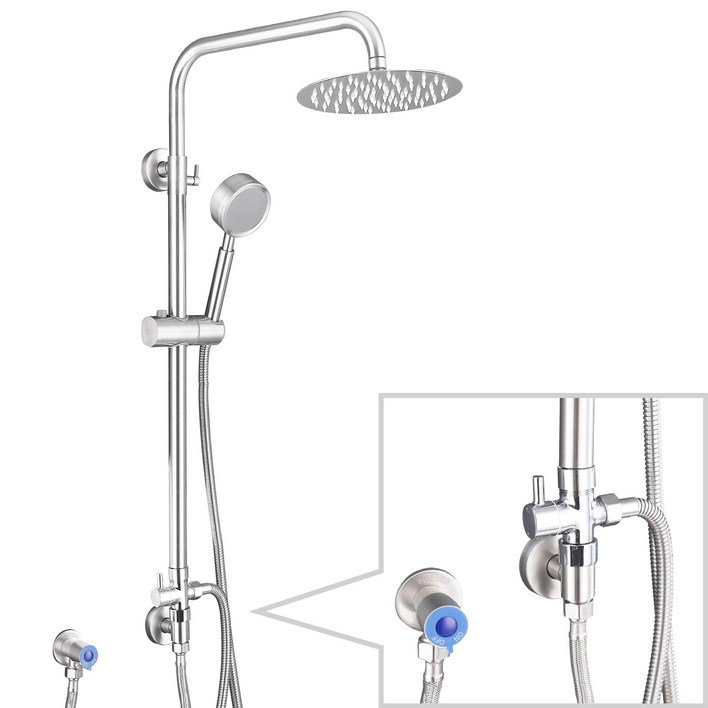 준앤코 스테인리스 분리형 해바라기 샤워바 수전미포함 샤워봉세트 샤워부스, 실버, 1개