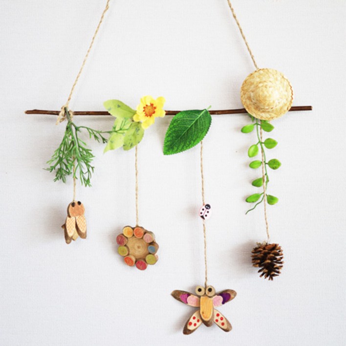 자연물 우드 모빌  만들기키트 미술활동 만들기수업 공예 방과후 DIY 모빌만들기 만들기재료 치매예방 만들기세트 돌봄교실 자연물 개별포장, 1세트
