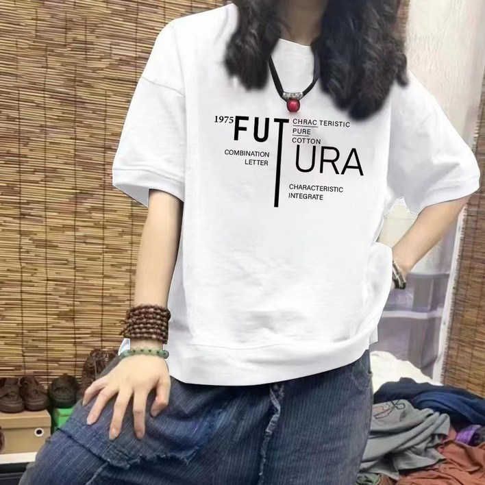 besteffie 여성반팔티셔츠 여름용 바스락 반팔 레터링 포인트 맨투맨형반팔티 캐주얼 빅사이즈 반팔티 C15