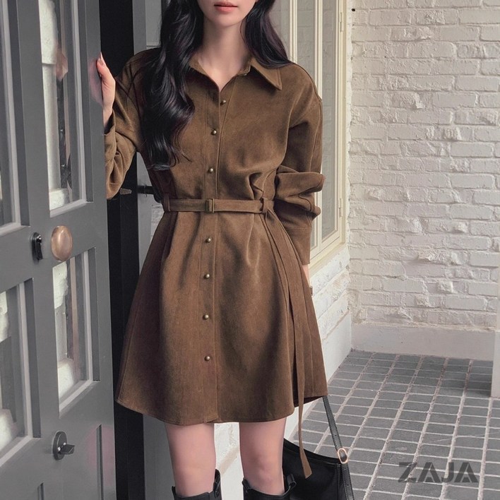 ZAJA 봄 가을 허리 조임 기질 원피스 여성 숏 캐주얼 데일리 출근룩