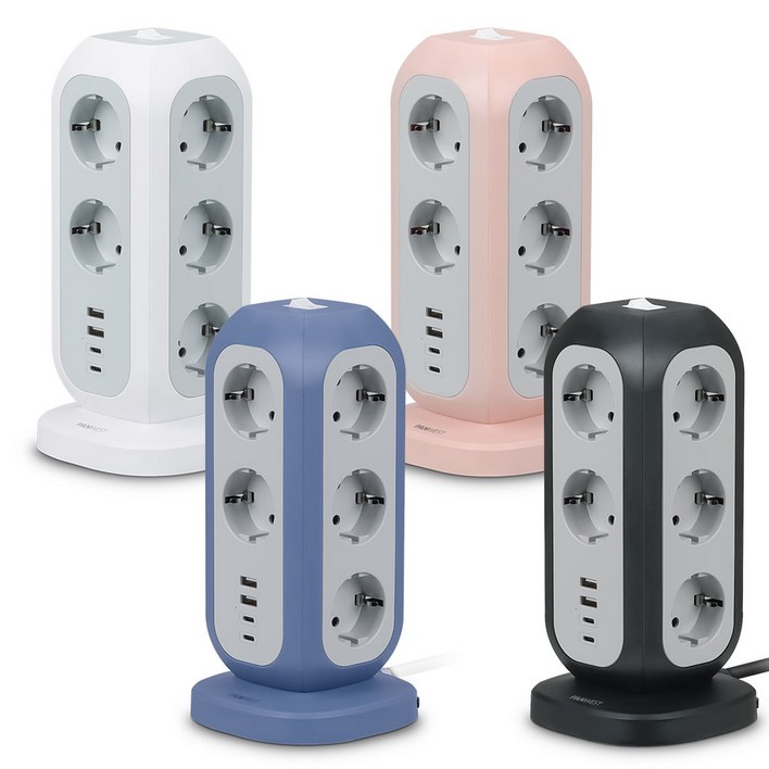 PANWEST multitower 1122 15구 4000W 고용량 멀티탭 타워형 컬러 USBA 2개 USBC 2개 선길이 2미터 KC인증제품, 2m, 베이비핑크, 1개