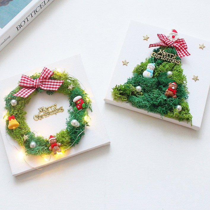 크리스마스 캔버스 리스 트리 조명 만들기 세트 미술키트  미술재료