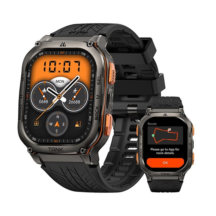 2025년형 KOSPET TANK M3 Ultra GPS 스마트워치 남성용 방수 5ATM AMOLED AOD 480mAh 디지털 블루투스 통화 기능, Black, 4.978cm, GPS  블루투스