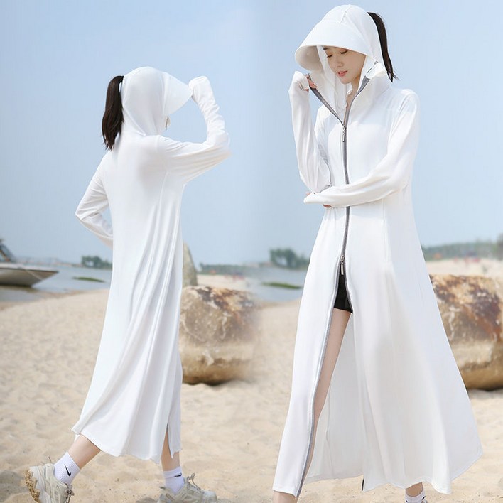 UPS50 자외선차단 여름 냉감 쿨링 여성원피스 래시가드 낚시 골프, 화이트