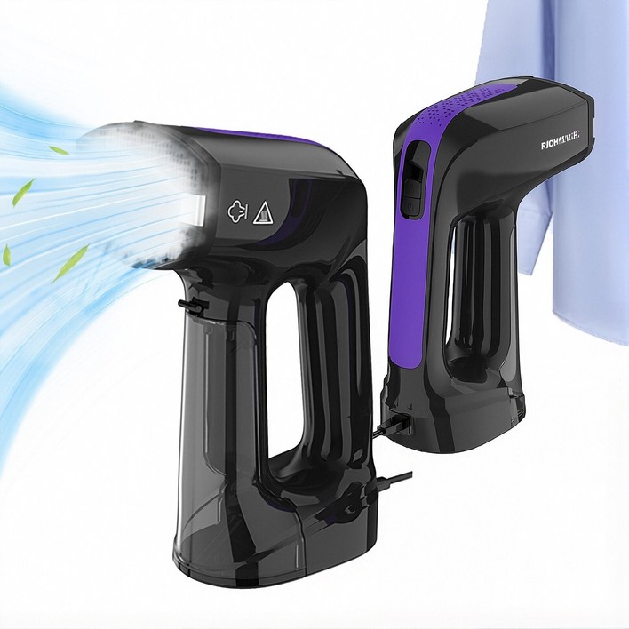 2025년형 RichMagic 진공 흡착식 핸디 스팀 다리미 3단 조절 휴대용 가정용 초경량 신속 예열 살균 진드기습기먼지 제거 200ML 대용량 물통, 자흑색, KY601315