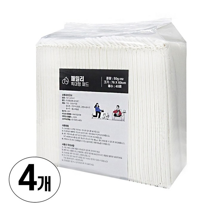 디어독 착한 배변패드 패밀리 대형 50g, 4팩, 40개입