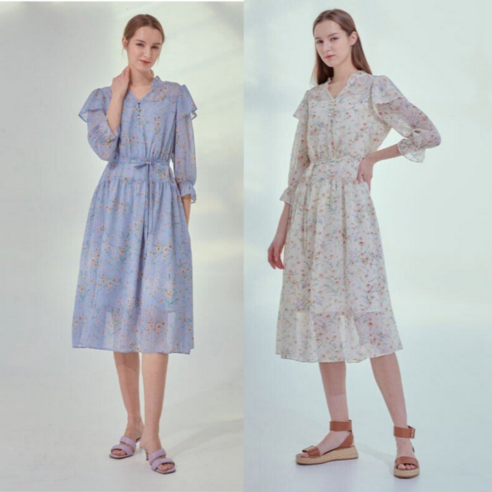 EnC 이앤씨 여성 쉬폰 플라워 원피스 날씬한 하객룩 데이트룩 출근룩