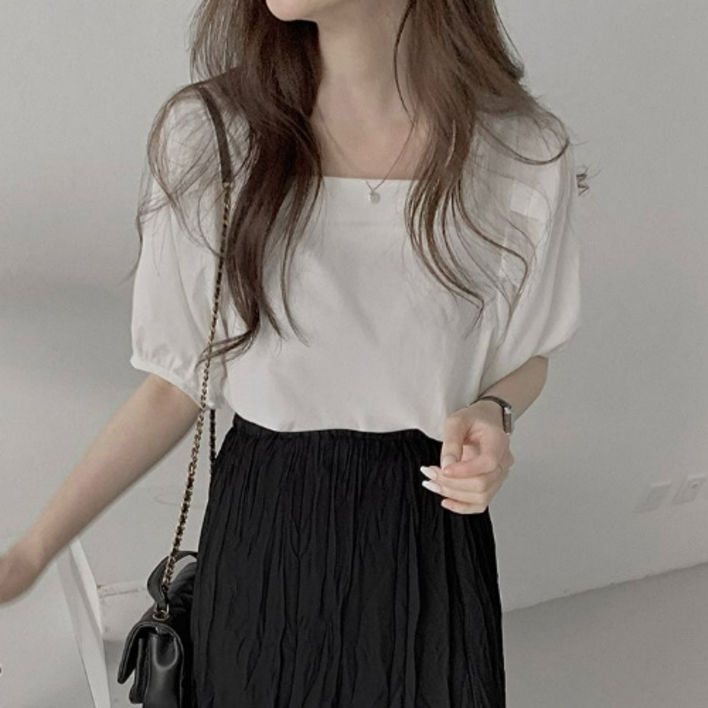 루스리더 여성 네모넥 모던 솔리드 블라우스 M979