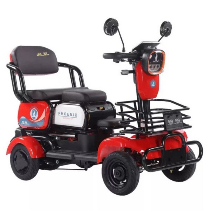 위너시니 3인용 노인전동차 LED 액정 4륜 4발 더블브레이크 고출력 안전한 튜브리스 2인용 노인 장애인 어르신 전동 스쿠터 오토바이, 레드, 스틸