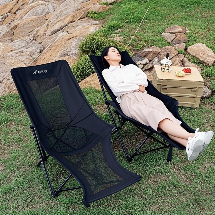 AORAN 캠핑의자 접이식 각도조절 경량 무중력의자, 1개, 흑백 이중 통풍망