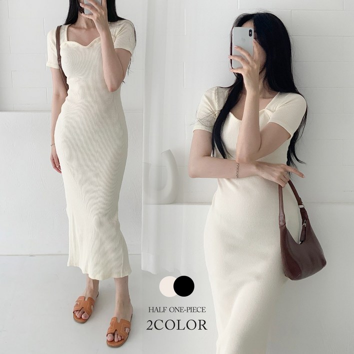 순이 S.여성 포토샵 골지 반팔 원피스