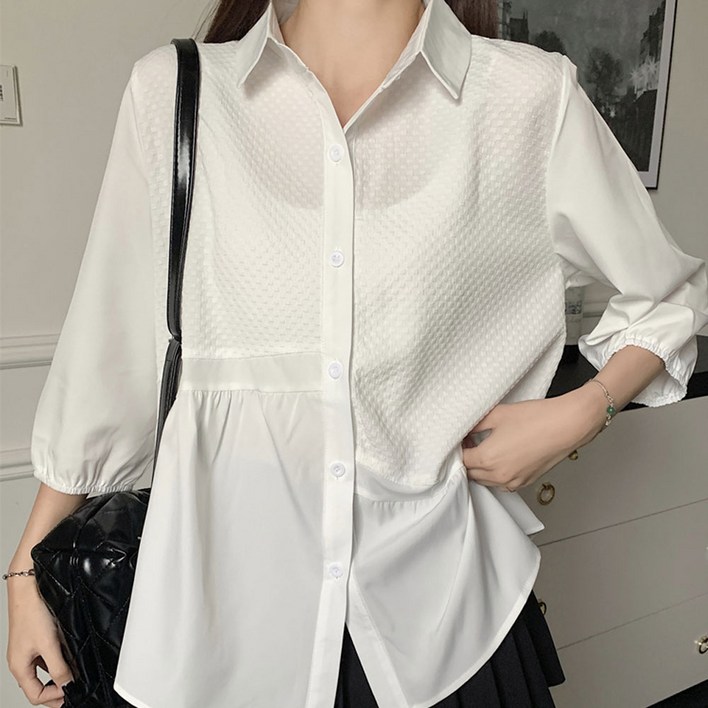 마이클로젯 MC0137 7부소매 와플패턴 언발 블라우스