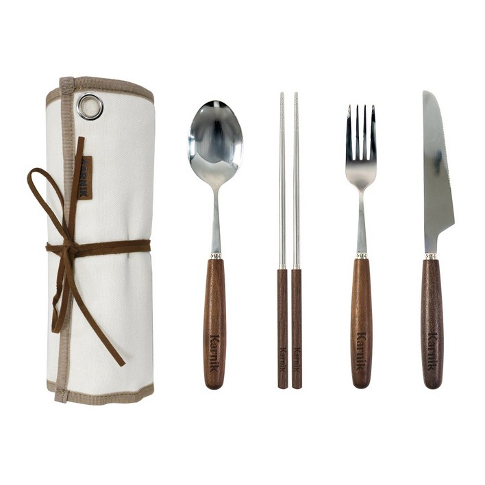 카르닉 캠핑 우드 커트러리 수저세트, 라운드호두나무 15P, 1개