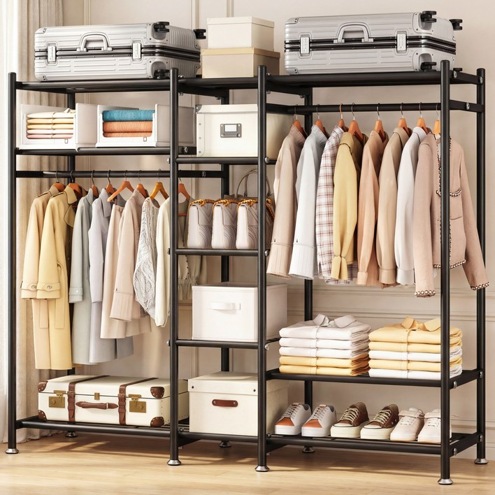 Kipnos 행거 스탠드 옷걸이행거 튼튼한행거 스탠드행거 철제 다용도, 블랙