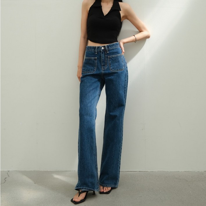 국내생산 모노디 여성 여자청바지 앞 포켓 세미와이드 데님 팬츠
