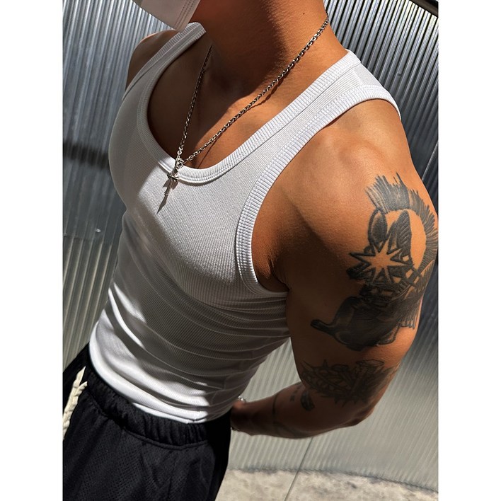 11할인 베이직 골지 머슬 나시 2COLOR LXL2XL 민소매 헬창 짐웨어 도프룸