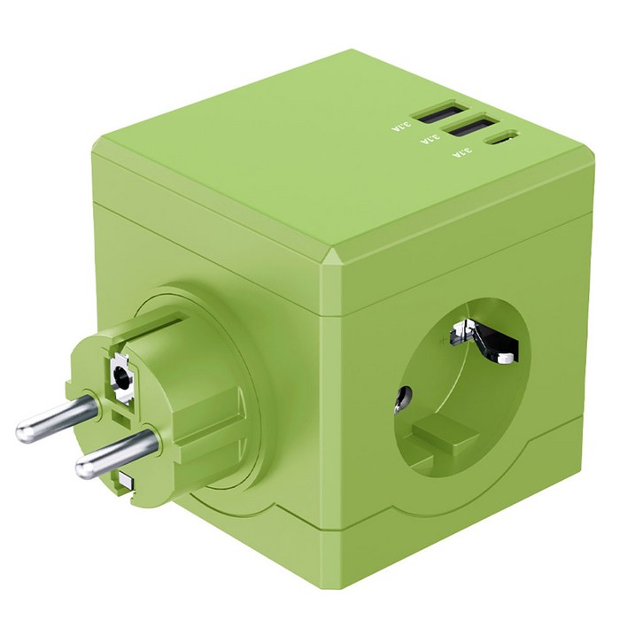 MPG-ART01 4000W 고용량 큐브 멀티탭 시리즈 220V 3구 USB-A타입 2구 USB-C타입 1구, 1개, 라이트그린, 11.6cm