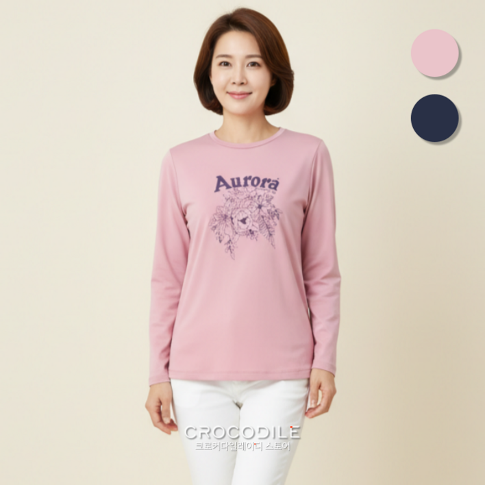 크로커다일레이디 25년 여성 플라워 레터링 긴팔 티셔츠 도톰한 간절기 데일리룩