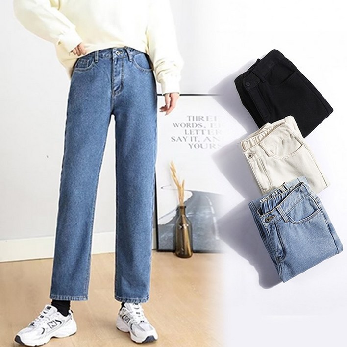 출동여자 키작녀 일자 데님팬츠 9부 뒷밴딩 청바지 진청 연청 블랙진
