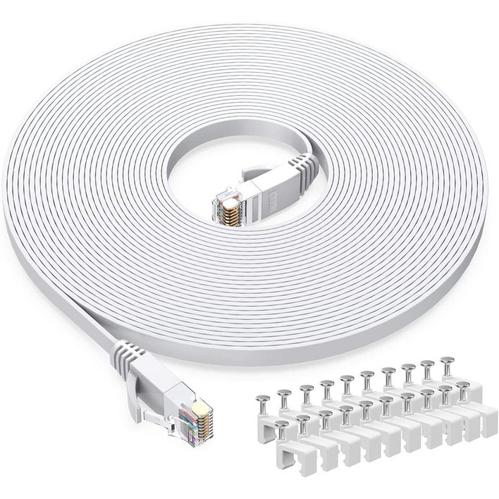 CAT6 기가비트 랜케이블 평평한 슬림 랜선 구름 방지 인터넷 랜선 Oricean 10Gbps 고속 통신 노이즈 차단, 25m, 1개, 하얀색