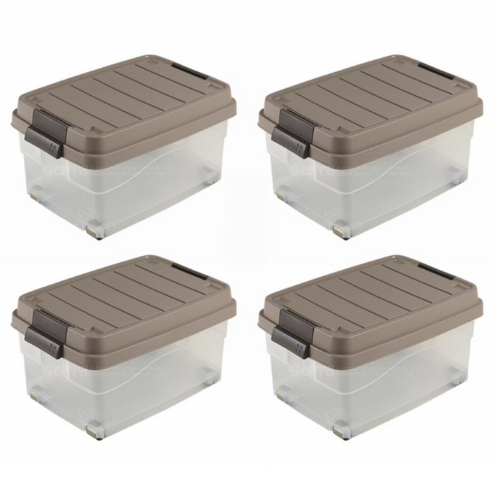 리빙박스 적층형 바퀴달린 다용도 수납 브라운 4P 대용량 60L 적층형수납박스 의류보관 장남감수납함, 브라운, 4개