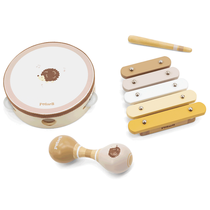 폴라비 유아 아기 원목 리듬 악기 놀이 세트, 브라운, 1개