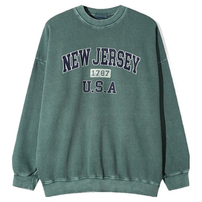 빅이지 남성용 오버핏 뉴저지 피그먼트 맨투맨