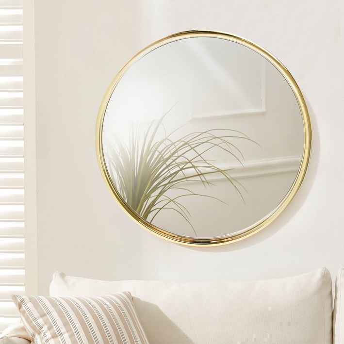 빌라드하우스 글리밍 원형 도금 인테리어 욕실 화장대 벽거울 60 x 3 cm, 골드