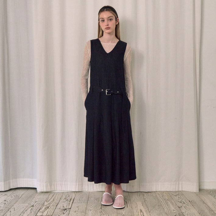 쥬시쥬디 여성용 데님 플리츠 민소매 롱 원피스 JZOP125D