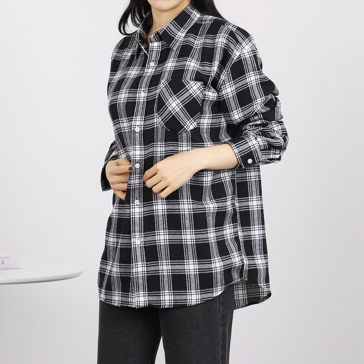 인비비드 여성용 일상의 편안함 루즈핏 긴팔 체크 남방 셔츠 F11I12_il5382