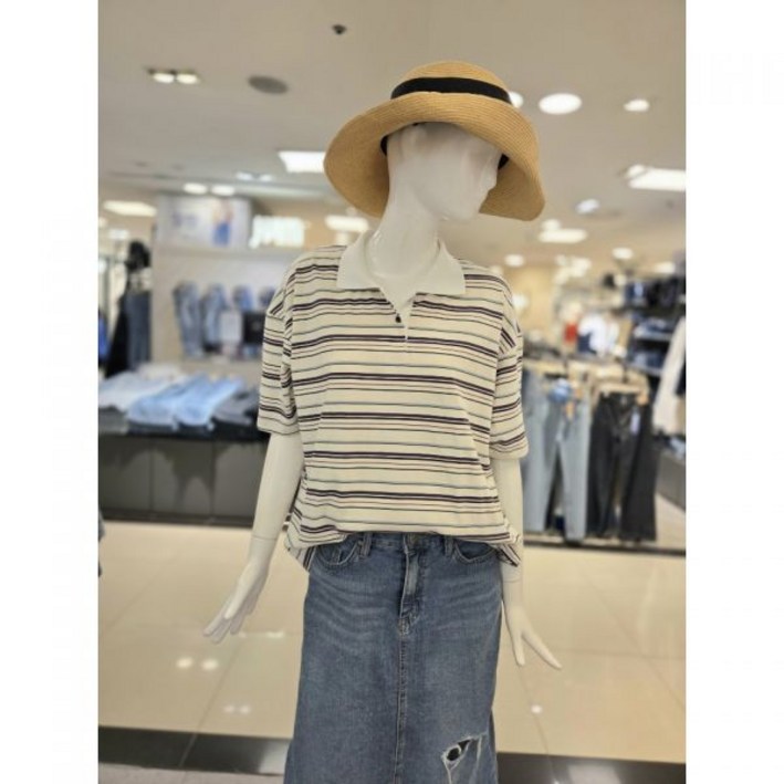 올리브데올리브 스트라이프 카라넥 티셔츠 YW5ME328