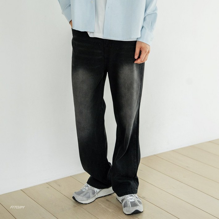 FITOJIM 남자 세미와이드 일자 워싱 데님팬츠 청바지 바지