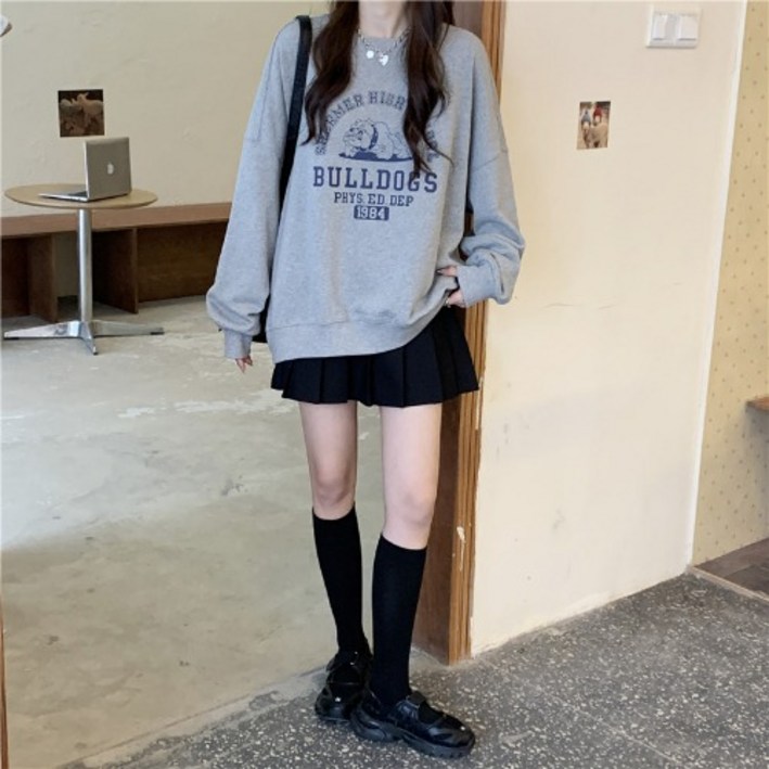 레이디 매직(lady magic) 봄 가을 여성 얇은 맨투맨 캐주얼 오버핏 라운드넥 티셔츠