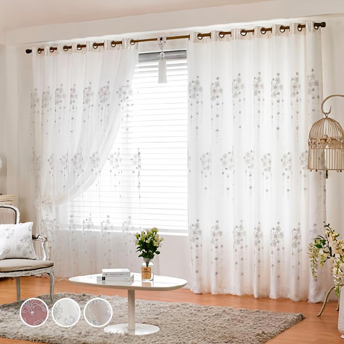 지나송 웨딩스타일 아일렛 이중암막커튼  커튼봉