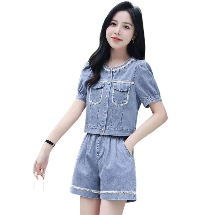 셀럽당 여름 세트 여 패션 얇은 데님 반바지 투피스 셀럽당 여름 세트 여 패션 얇은 데님 반바지 투피스