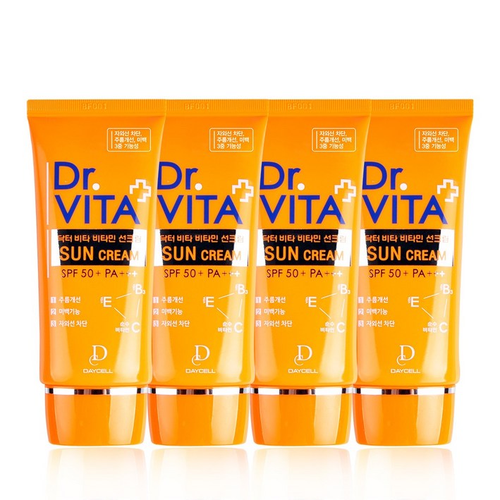 닥터비타 미백 주름개선 자외선 차단 3중 기능성 비타민 선크림 SPF50 PA, 50g, 4개 닥터비타 미백 주름개선 자외선 차단 3중 기능성 비타민 선크림 SPF50 PA, 50g, 4개