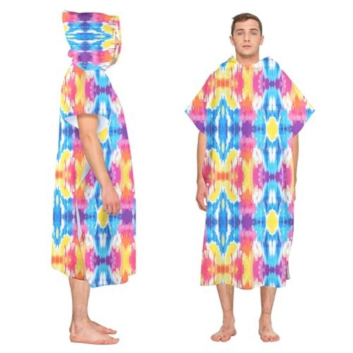 Queenshin 후드 비치 타월, 오버사이즈 극세사 흡수성 빠른 건조 서핑 판초 체인징 로브 남성 여성 수영장 수영 선물