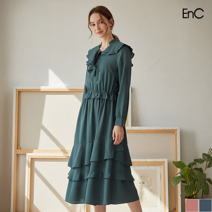 [ENC]페미닌 러플 카라원피스 (ENOW14V45W)