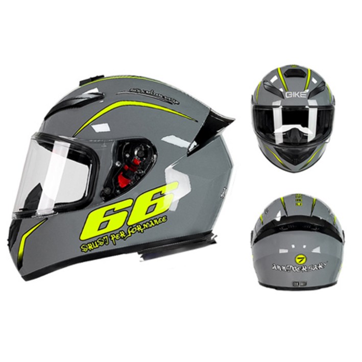 QIKE 바이크 풀페이스 오토바이 헬멧, BC38그레이네온