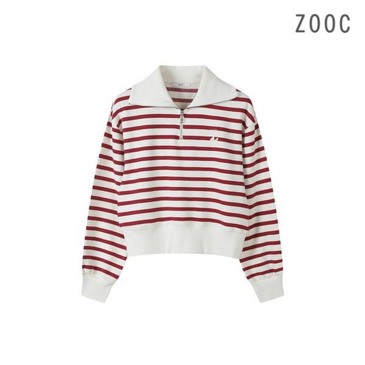 [백화점 정품] ZOOC 맨투맨 집업카라 스트라이프 티셔츠 RD_V234PSM931