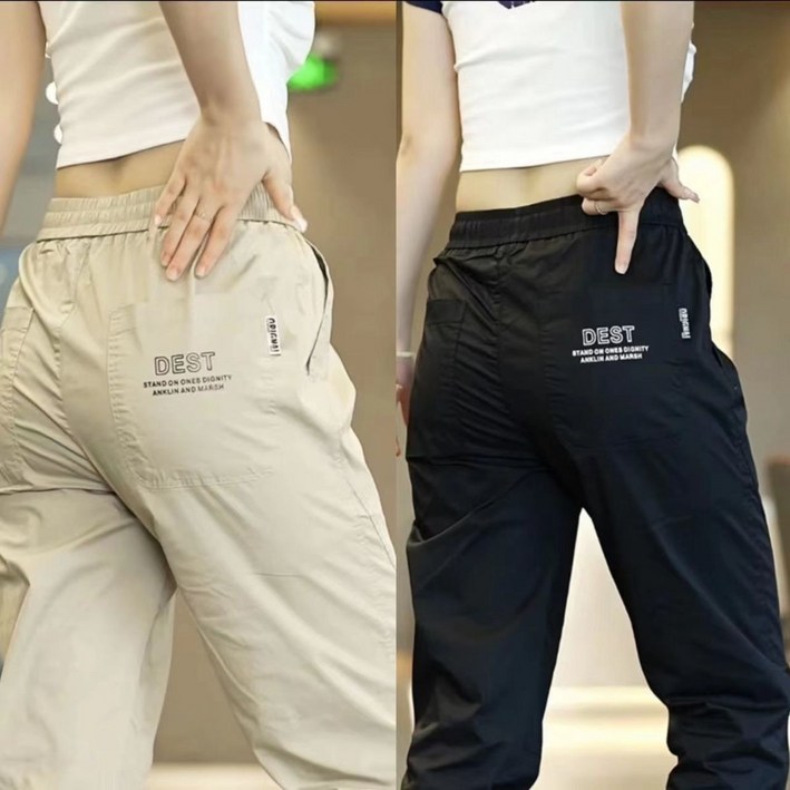 1+1 여성 카고 팬츠 캐주얼 봄 가을 하이웨이스트 조거 바지 루즈핏 기질 스포츠 카고 팬츠 ZZL