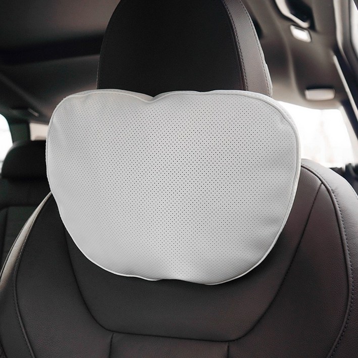 천연 나파 가죽 자동차 목 쿠션 SORONA BMW 벤츠 볼보 차량용, 1개, 실버스톤화이트