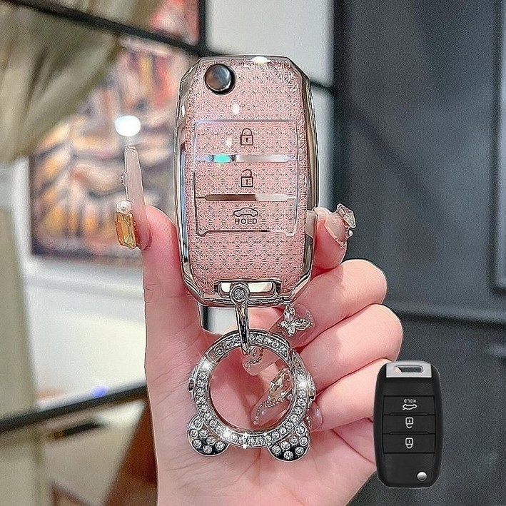 기아 키케이스 핑크 TPU 모닝 레이 자동차 키 홀더 커버 키링