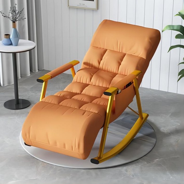 PEARL PANDA 1인용 흔들의자 안락의자 캐주얼 리클라이너 수면 안락의자, 오렌지+골드 의자 다리