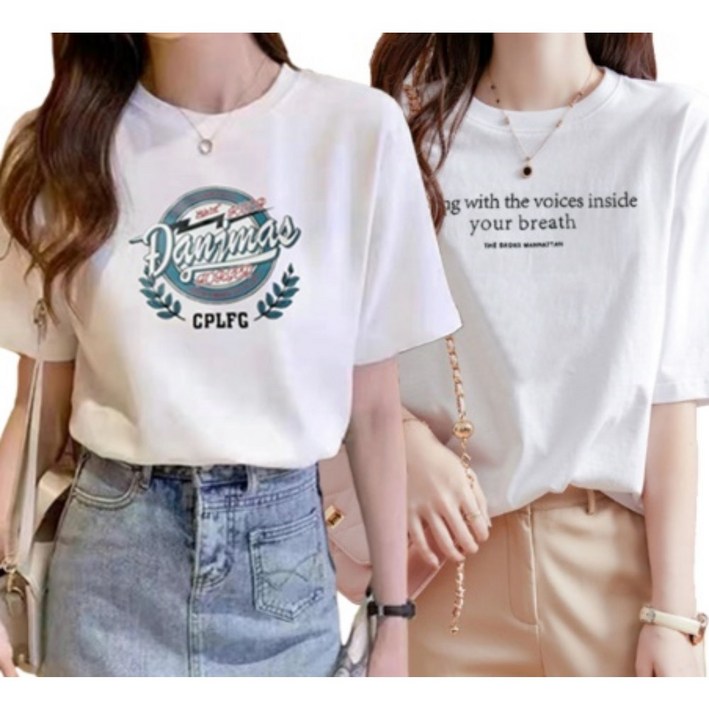 엔젤리크 1+1 여성 프린팅 면 반팔티 반팔티셔츠