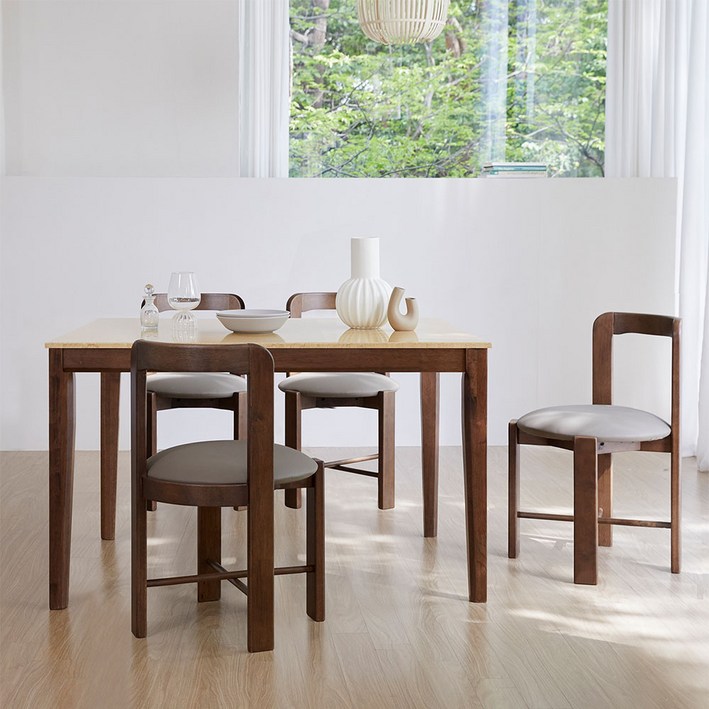 베스트리빙 루마니아 월넛 빈츠 오르 루마니아 1200 4인용 화강암 대리석상판 식탁 책상 테이블 세트/의자4개/베이지마블대리석, 오르의자4개