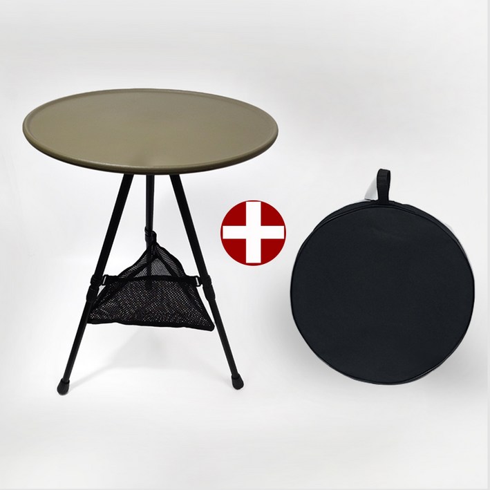 캠프맨 캠핑 원형 사이드 테이블 보조 경량 테이블, 카키