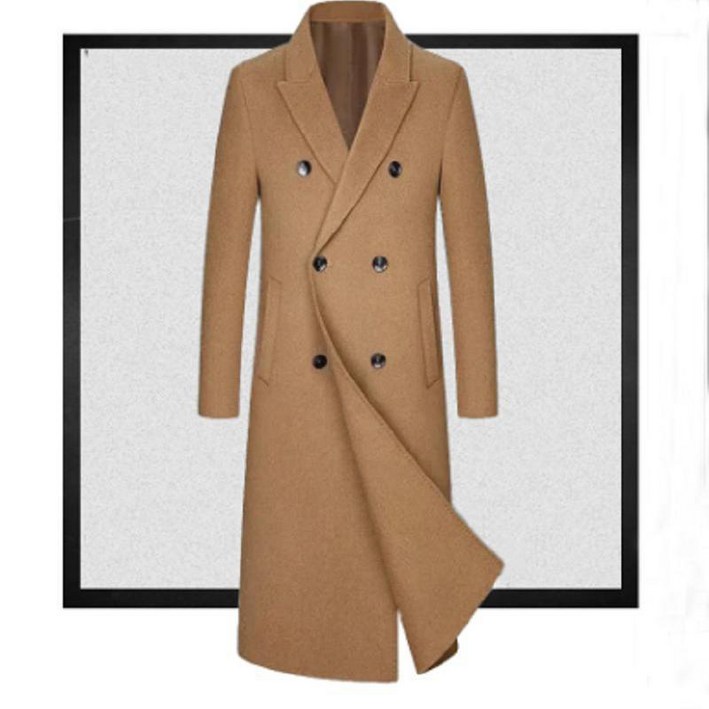 AOKADA 남성 가을 겨울 루즈핏 모직 정장 더블 롱코트