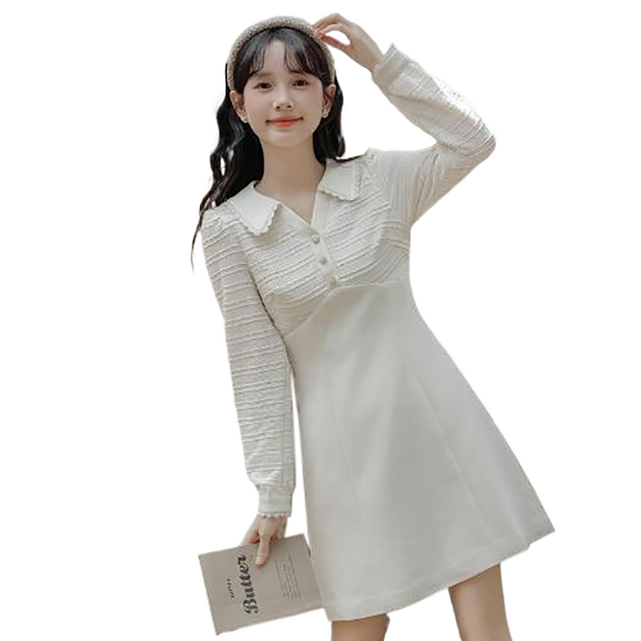 셀럽당 기모 긴팔 원피스 여 추동 날씬해 보이는 a라인 스커트O0129